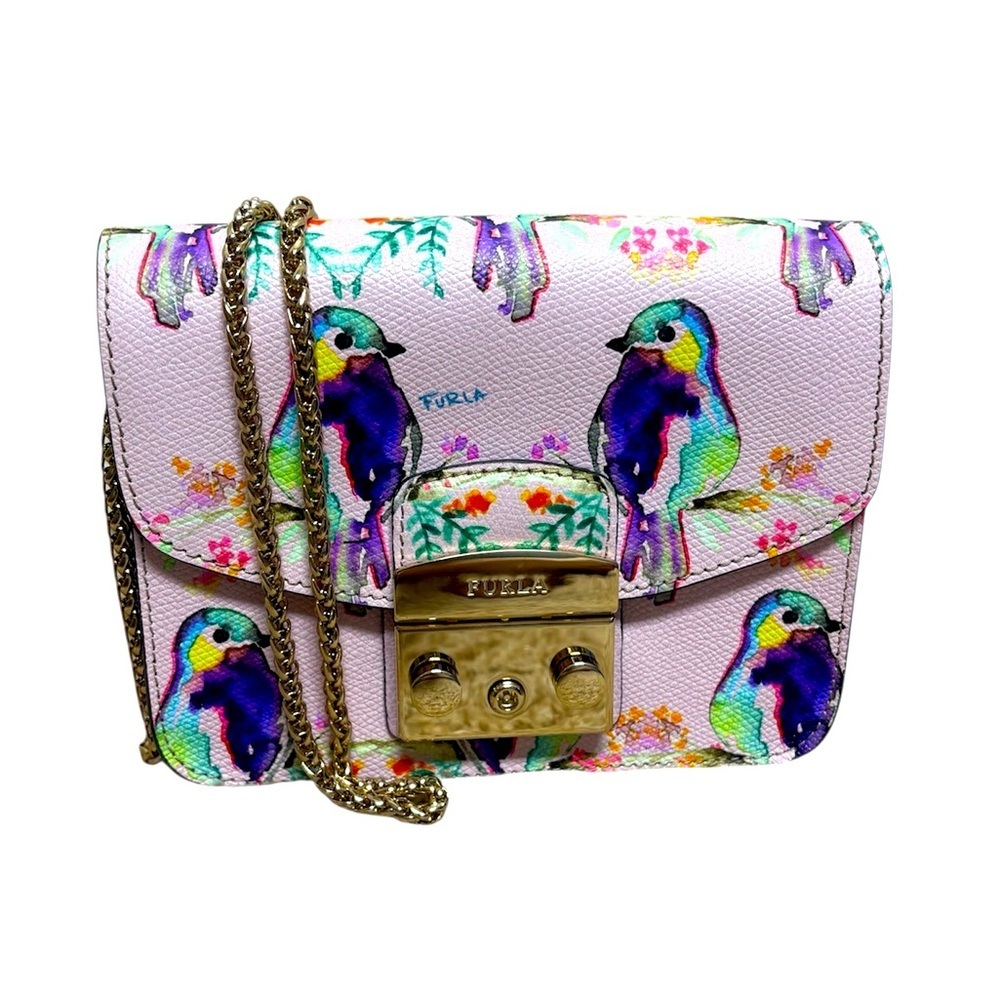 Furla Metropolis Mini Crossbody Bag womens authentic luxury pink gold floral EUC